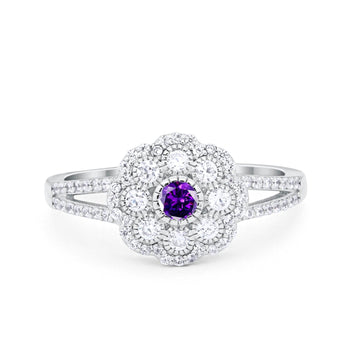 Antique Style Engagement Ring Round Simulated Amethyst CZ 925 Sterling Silver